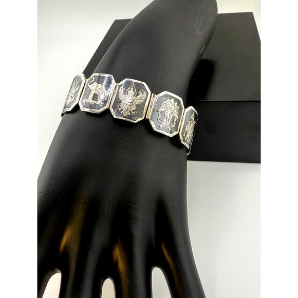 Vintage Unique 925 Sterling Silver Enamel Siam Dancer Bracelet - Picture 1 of 4